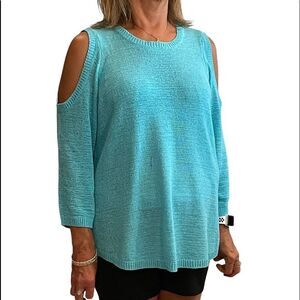 Cold shoulder turquoise top with three-quarter sleeve by Chicos